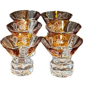 Vintage Bohemian Czech Art Deco Style Amber Sherry Liqueur Glasses Set Six